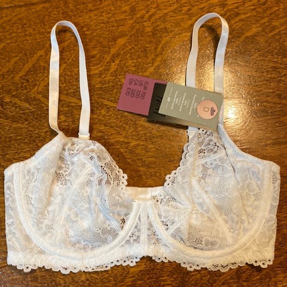 NWT 32D H&M White Soft Lace Bra Unlined, Underwire, Adjustable Straps - Picture 4 of 12